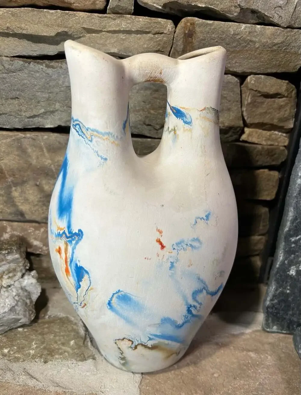 Vintage NEMADJI American Pottery Wedding Vase 11” Tall Blue Rust  made in USA